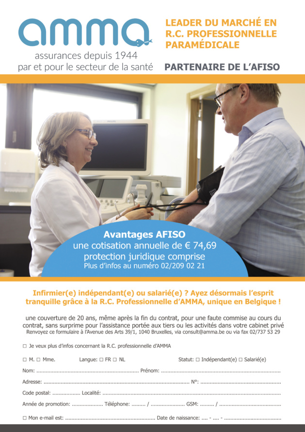 Tarif 2017 reconduit en 2018 : AMMA vous propose une assurance professionnelle avantageuse en tant que membre AFISO avec plus de 50 % de réduction par rapport au tarif normal ! Tarif 2017 reconduit en 2018 : AMMA vous propose une assurance professionnelle avantageuse en tant que membre AFISO avec plus de 50 % de réduction par rapport au tarif normal !