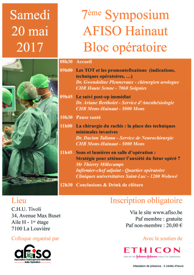 Samedi 20 mai 2017 : 7ème Symposium AFISO Hainaut Samedi 20 mai 2017 : 7ème Symposium AFISO Hainaut