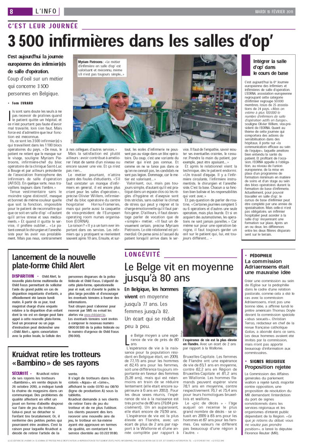 Revue de presse de la Journée européenne des infirmières de salle d'opération 2011 Revue de presse de la Journée européenne des infirmières de salle d'opération 2011