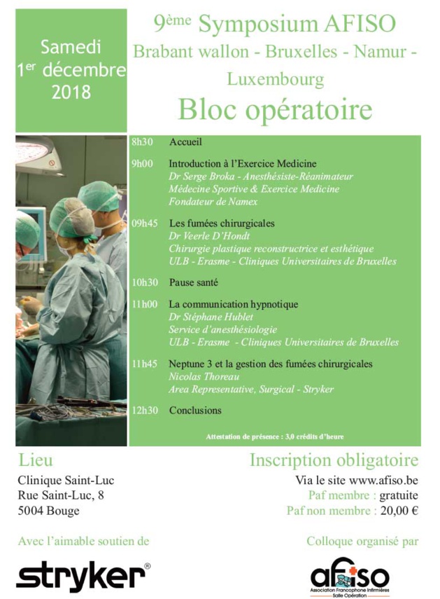 Samedi 1er décembre 2018 - 9ème Symposium AFISO Brabant wallon - Bruxelles - Namur - Luxembourg Samedi 1er décembre 2018 - 9ème Symposium AFISO Brabant wallon - Bruxelles - Namur - Luxembourg