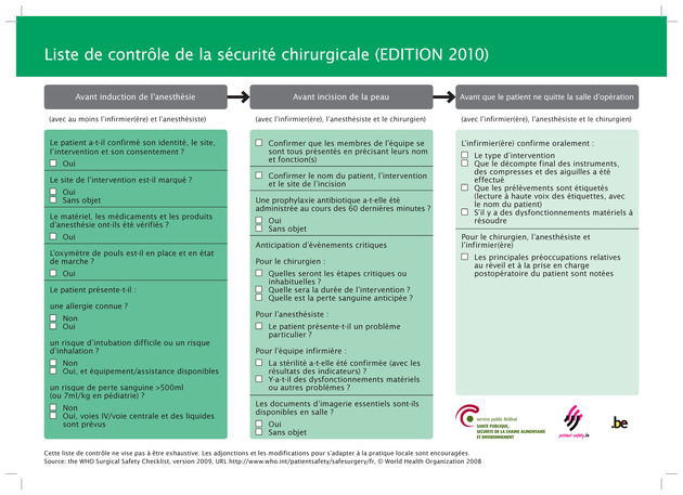 L'AFISO soutient la campagne du SPF Santé Public "Une chirurgie plus sûre pour épargner des vies"