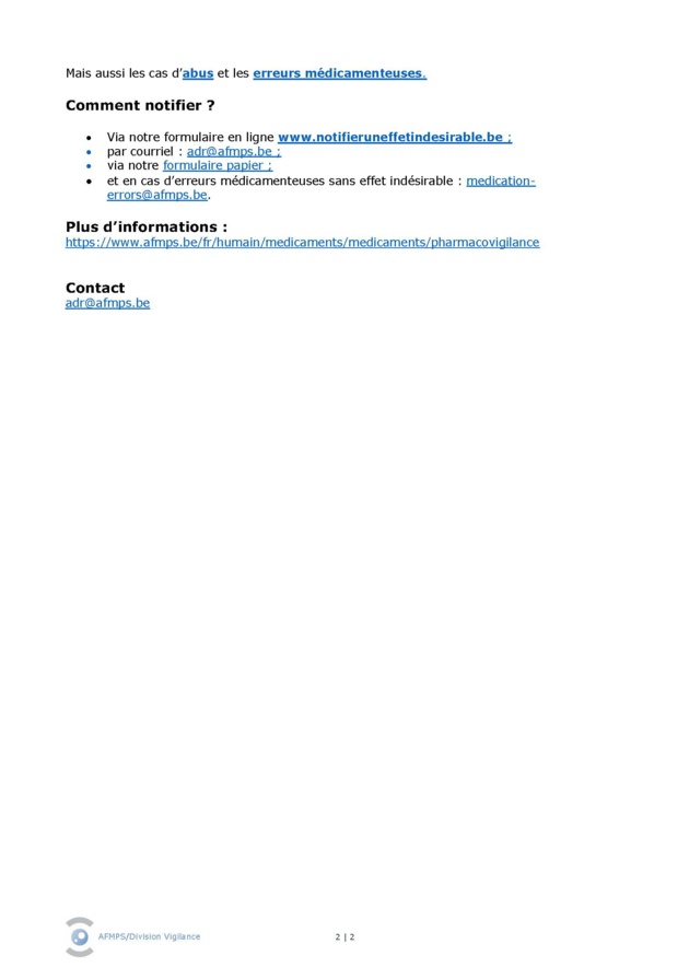 L’Agence fédérale des médicaments et produits de santé souhaite sensibiliser les infirmier(ère)s à l’importance de notifier les effets indésirables.