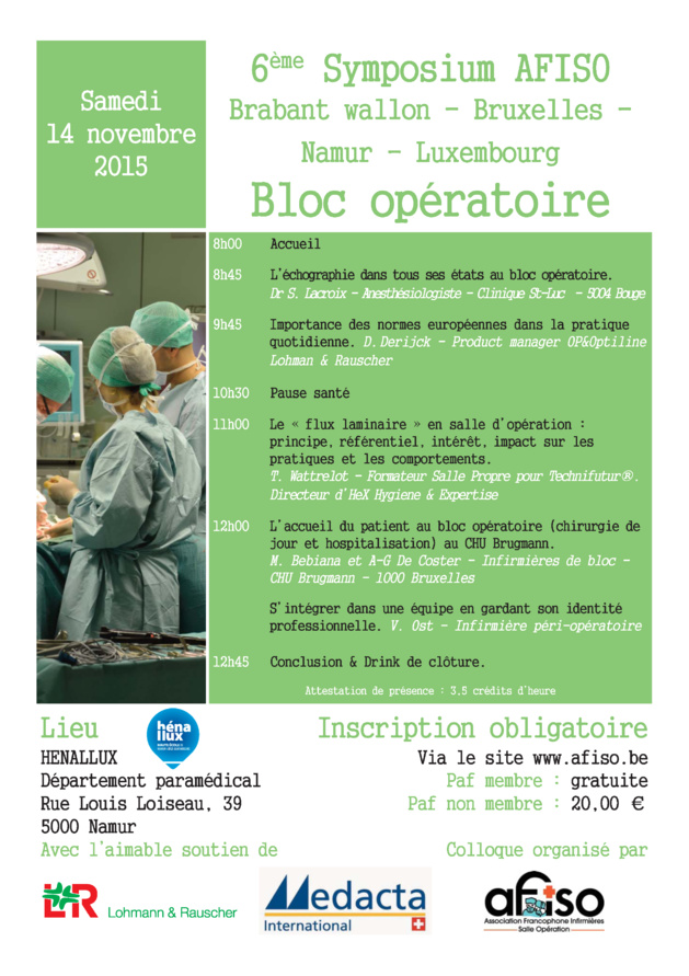14 novembre 2015 : 6ème Symposium de la régionale AFISO Namur / Brabant / Bruxelles / Luxembourg 14 novembre 2015 : 6ème Symposium de la régionale AFISO Namur / Brabant / Bruxelles / Luxembourg