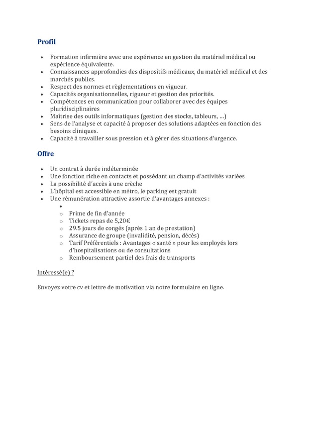 L'Hôpital Erasme (HUB) recherche un infirmier référent du matériel médical (H/F/X) L'Hôpital Erasme (HUB) recherche un infirmier référent du matériel médical (H/F/X)