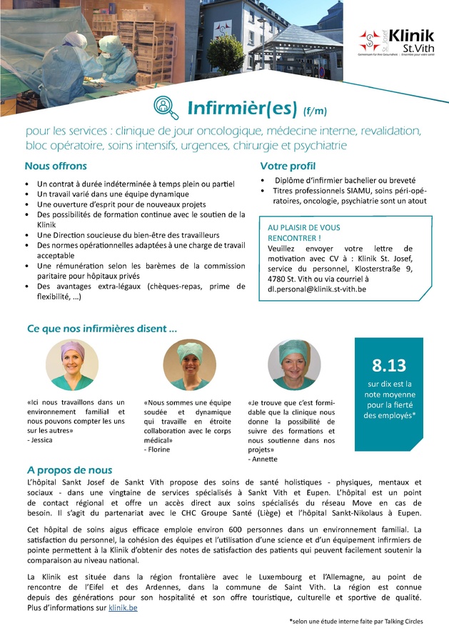 La Klinik St. Josef de St. Vith recrute La Klinik St. Josef de St. Vith recrute