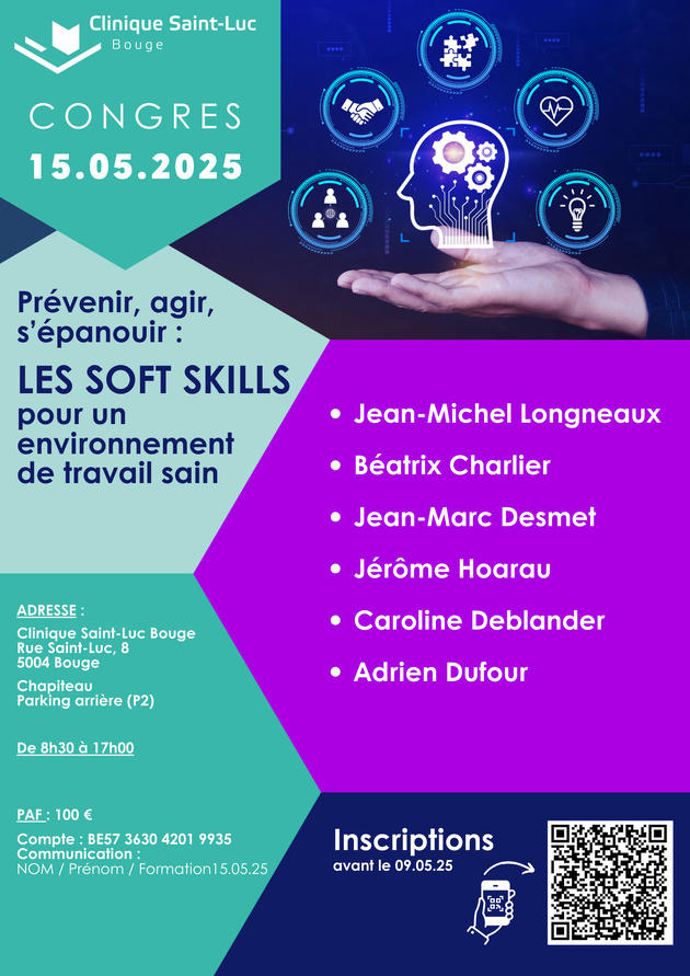 Jeudi 15 mai : Les Soft Skills pour un environnement de travail sain - Congrès Clinique Saint-Luc Bouge