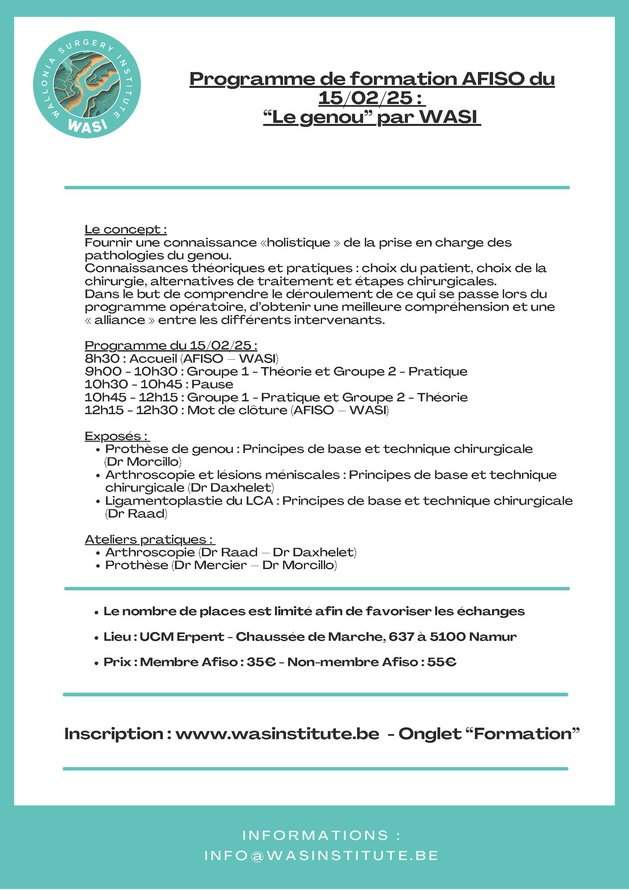 Samedi 20 septembre 2025 - Formation AFISO / WASI : « L’épaule »