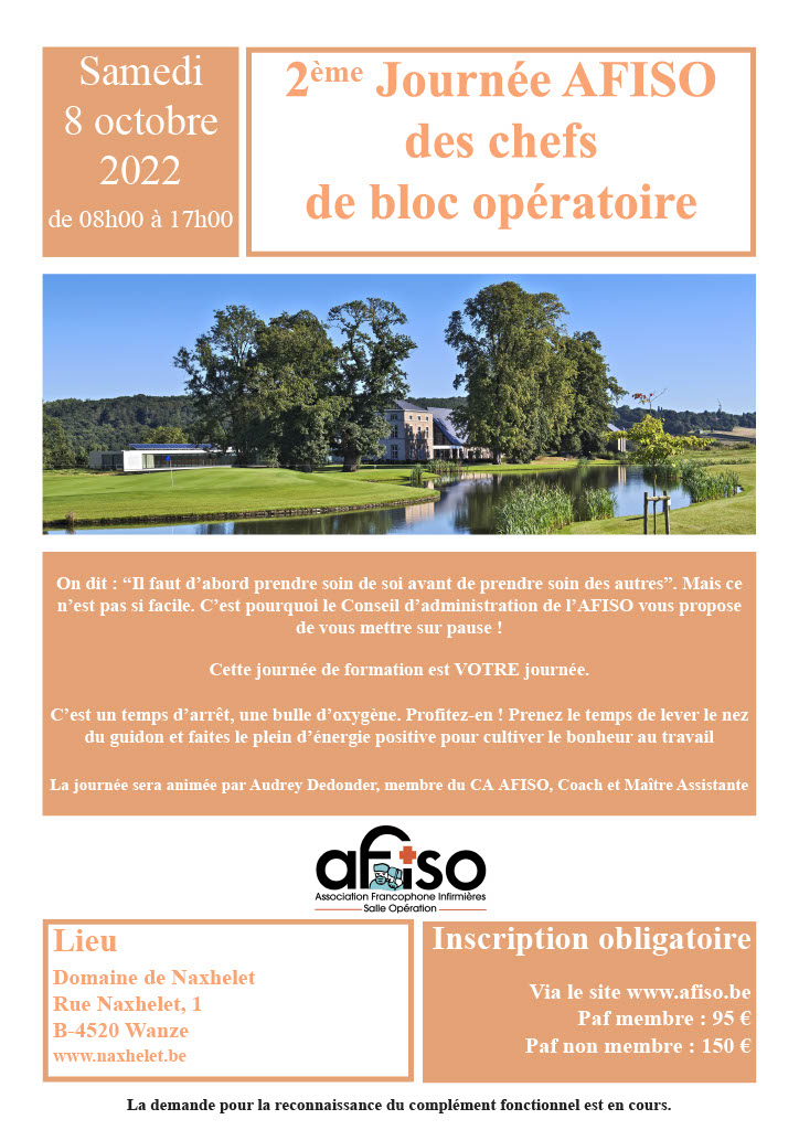 Samedi 8 octobre 2022 - 2ème Journée AFISO des chefs de bloc opératoire - INSCRIPTIONS CLOTUREES Samedi 8 octobre 2022 - 2ème Journée AFISO des chefs de bloc opératoire - INSCRIPTIONS CLOTUREES