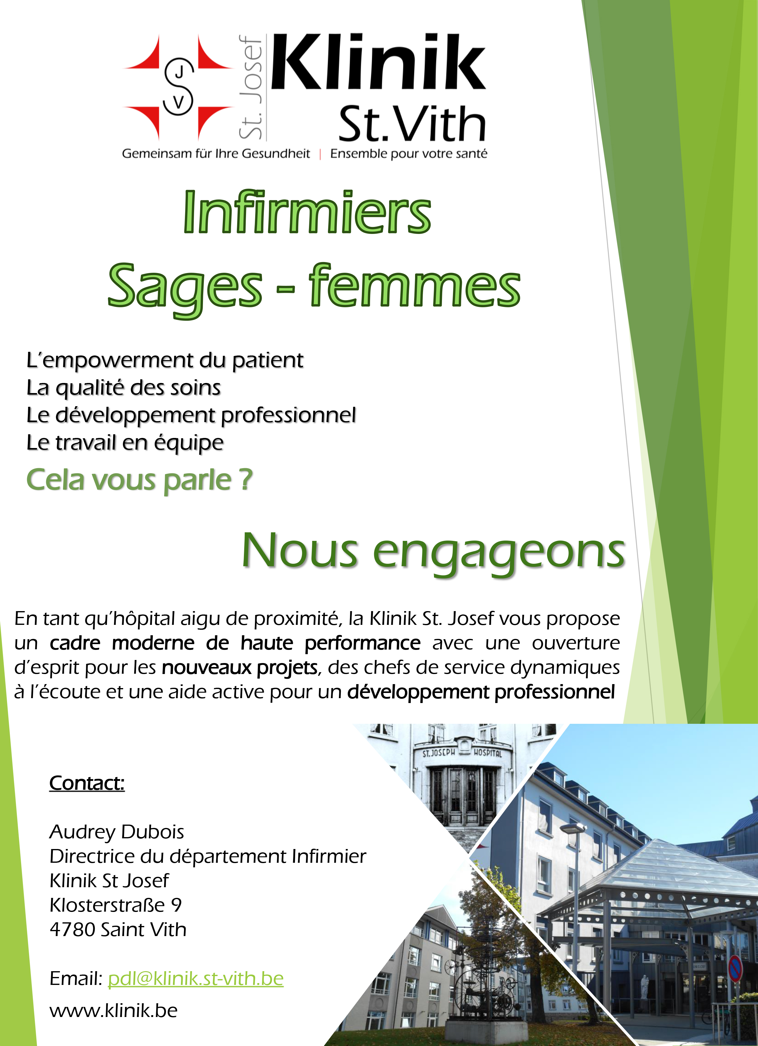 La Klinik St Josef (Saint-Vith) engage infirmiers et sages-femmes