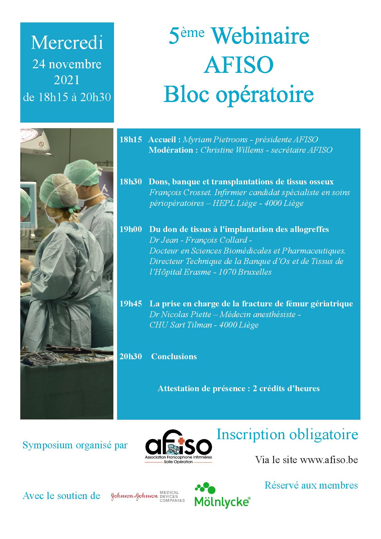 5ème Webinaire AFISO le mercredi 24 novembre à 18h15