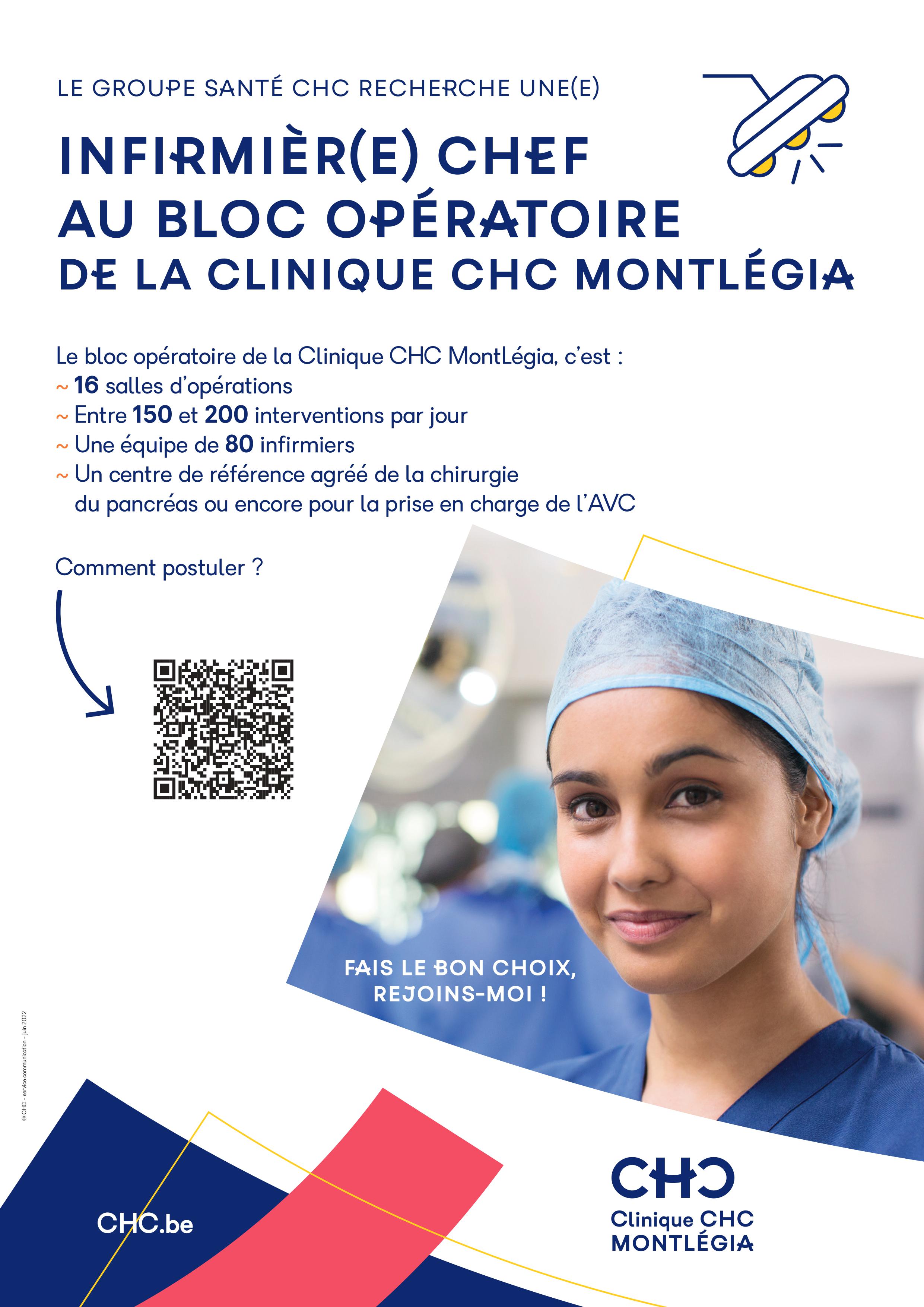 Le  Groupe Santé CHC recherche un(e) infirmièr(e) chef au bloc opératoire de la Clinique CHC Montlégia