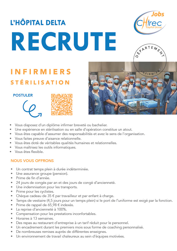 L'Hôpital Delta recrute un (m/f) infirmier en stérilisation
