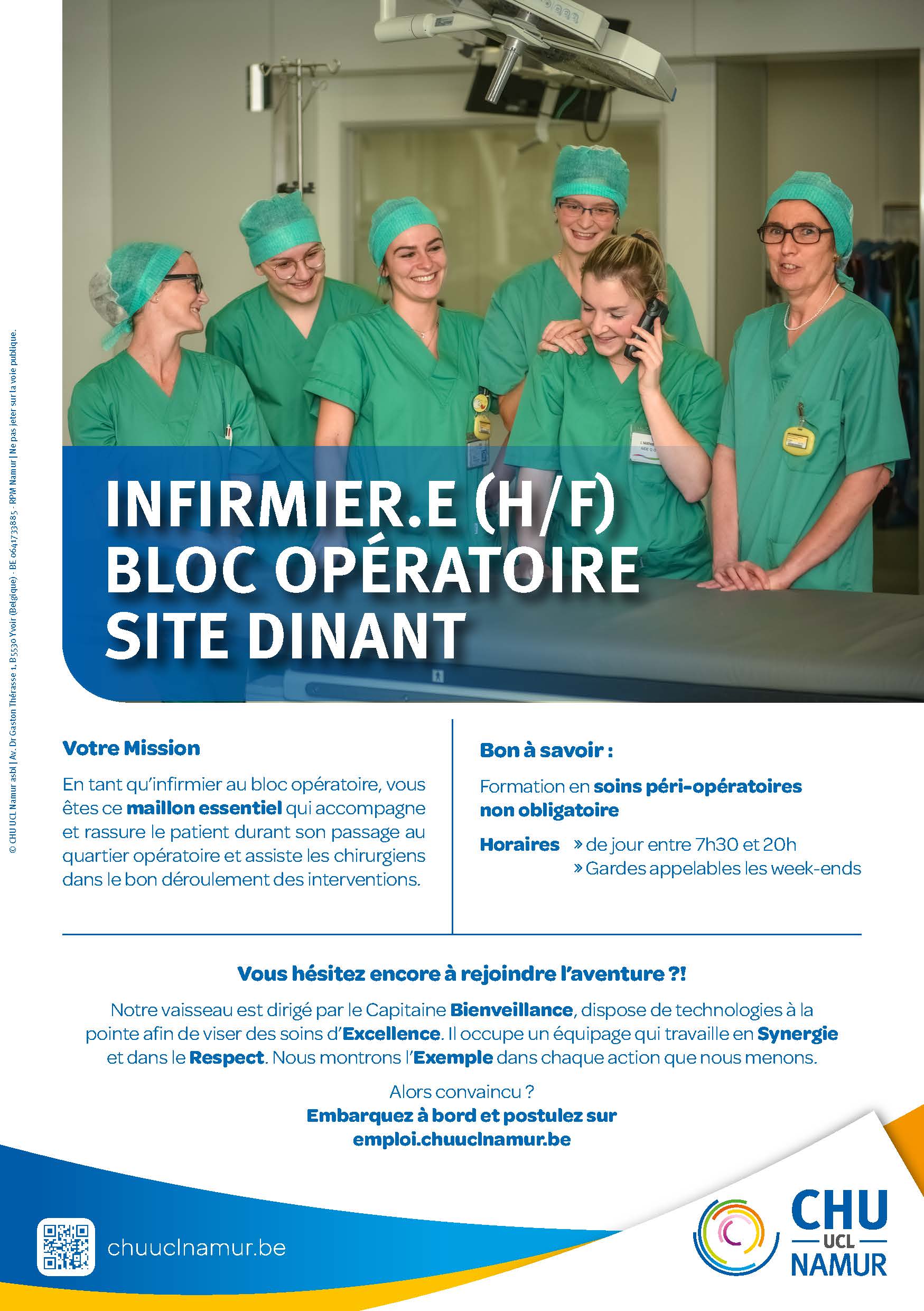 Le CHU UCL Namur - site Dinant - recrute un.e infirmier.e de bloc opératoire Le CHU UCL Namur - site Dinant - recrute un.e infirmier.e de bloc opératoire