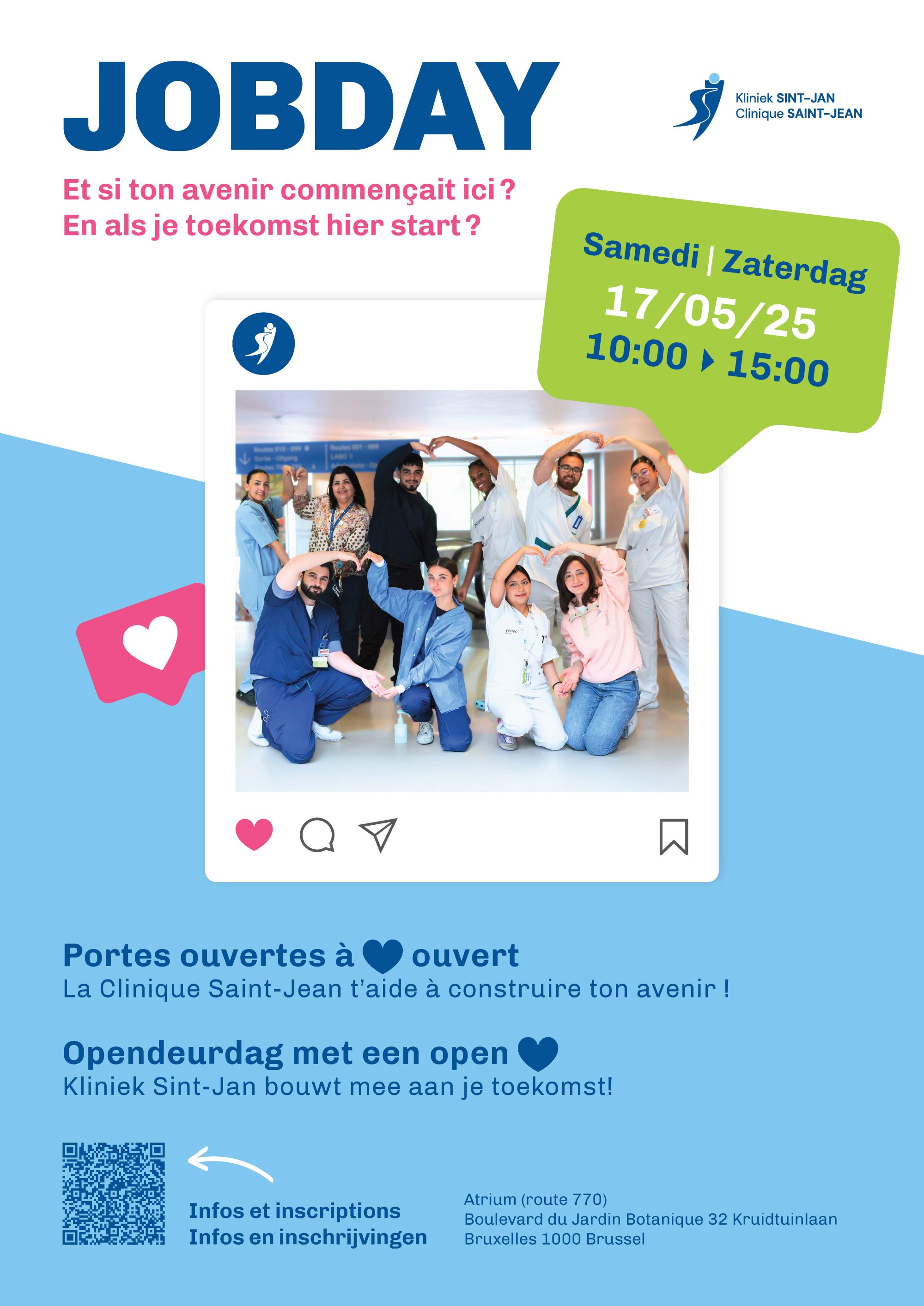 JobDay à la Clinique Saint-Jean (Bruxelles) le samedi 17 mai 2025 JobDay à la Clinique Saint-Jean (Bruxelles) le samedi 17 mai 2025