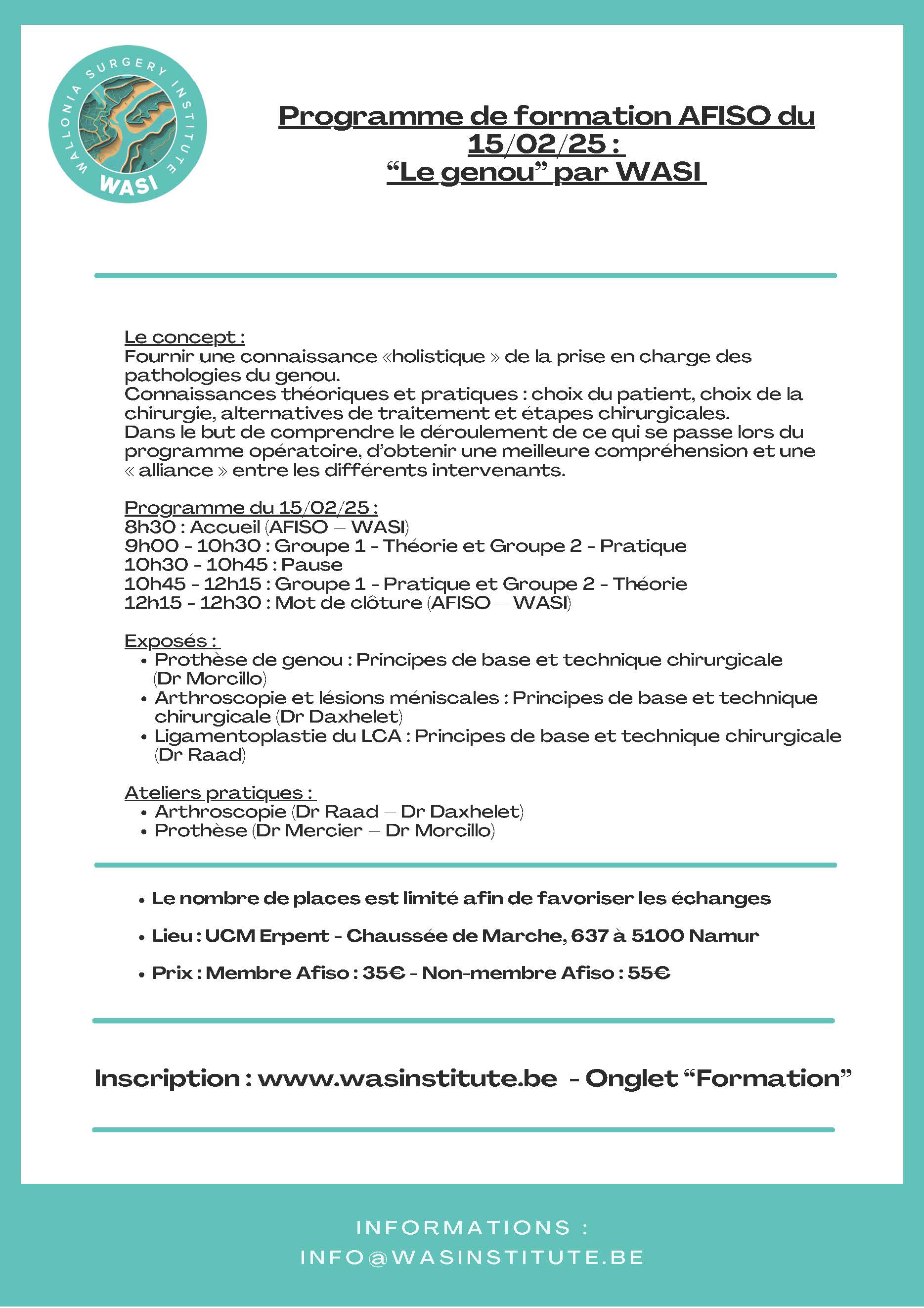 Samedi 20 septembre 2025 - Formation AFISO / WASI : « L’épaule »