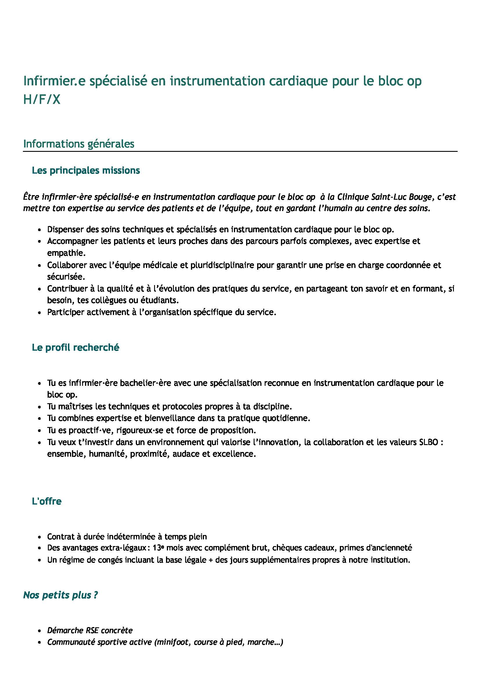 La Clinique Saint-Luc de Bouge recherche un (H/F/X) infirmier spécialisé en instrumentation cardiaque pour le bloc op