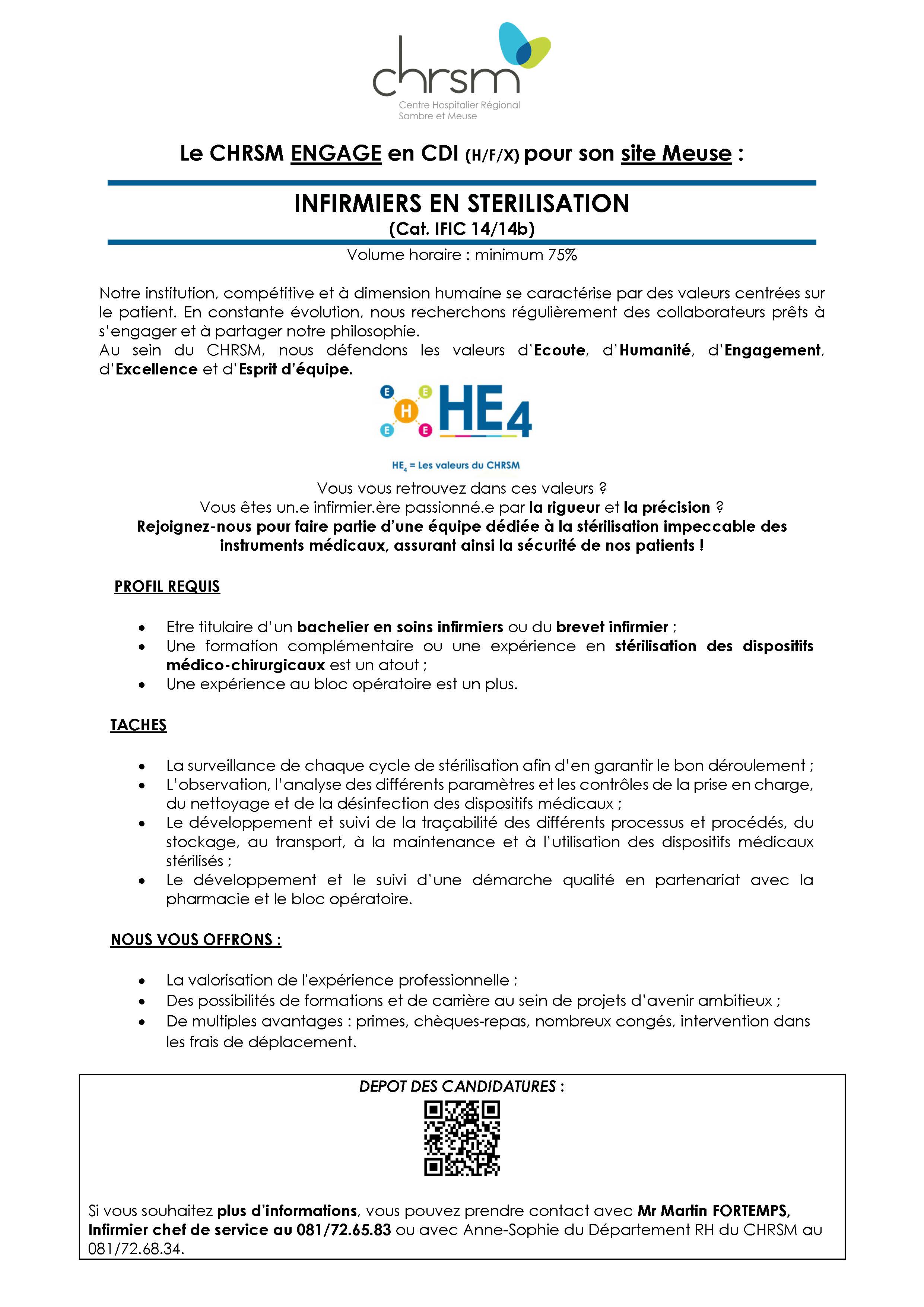 Le CHRSM ENGAGE en CDI (H/F/X) pour son site Meuse des infirmiers en stérilisation